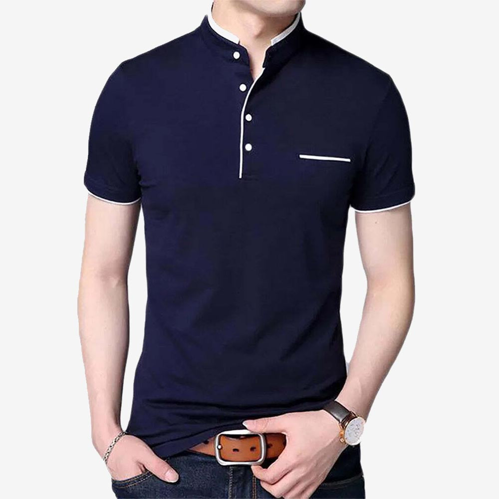 Men's Grandad Shirts Polo Shirt Short Sleeve Mandarin Collar Slim Fit Pique PL08