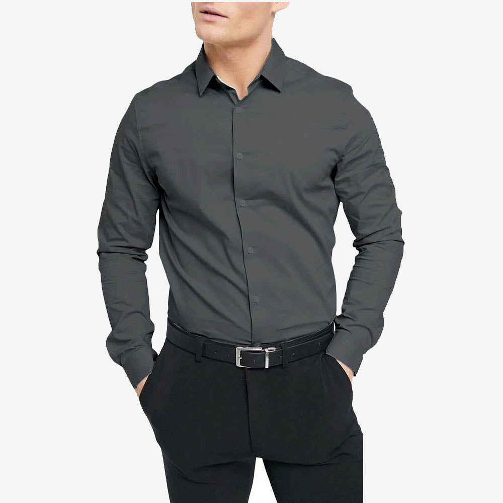 Mens Plain Modern Slim Fit Smart Shirts Long Sleeve Casual Formal Shirt RH09