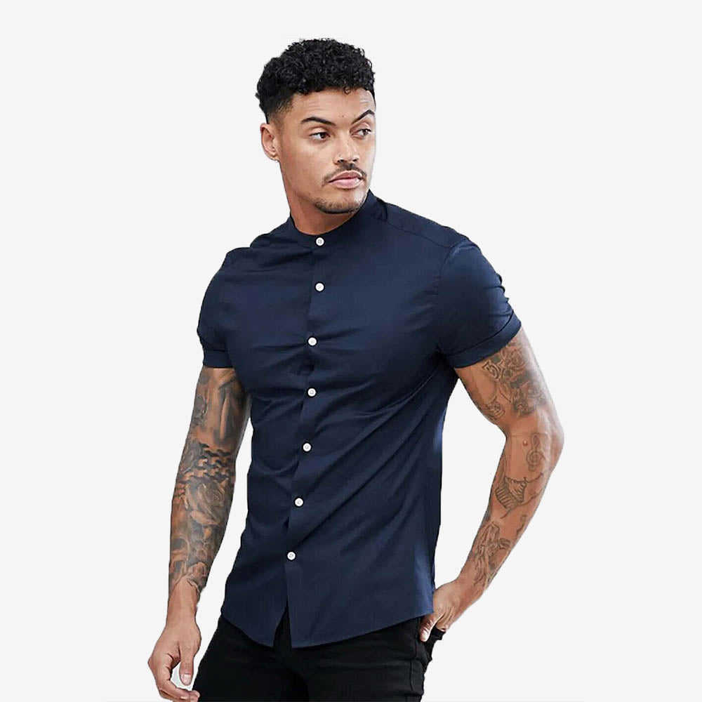 Button Down Mens Short Sleeve Grandad Shirts White Linen Grandad