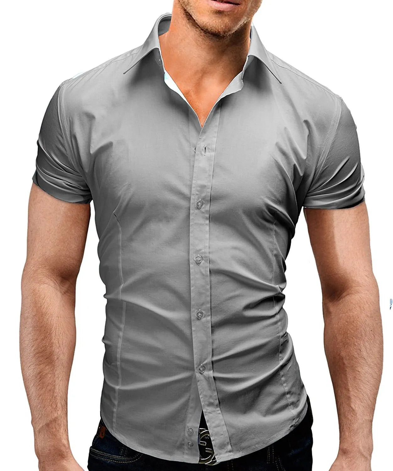 Mens Short Sleeve Shirts Casual Formal Slim Fit Shirt Top PS 05