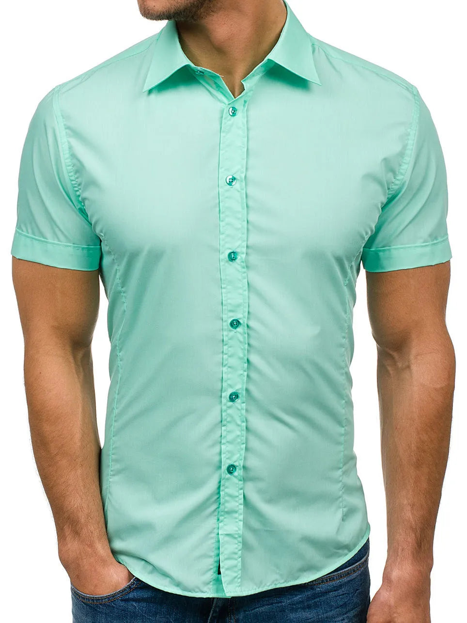 Mens Short Sleeve Shirts Casual Formal Slim Fit Shirt Top PS 05