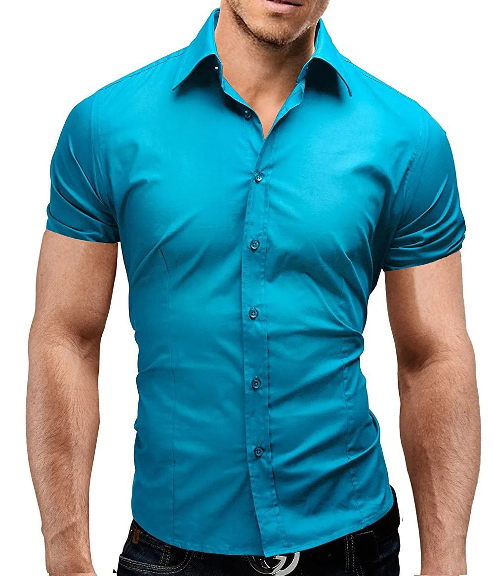 Mens Short Sleeve Shirts Casual Formal Slim Fit Shirt Top PS 05