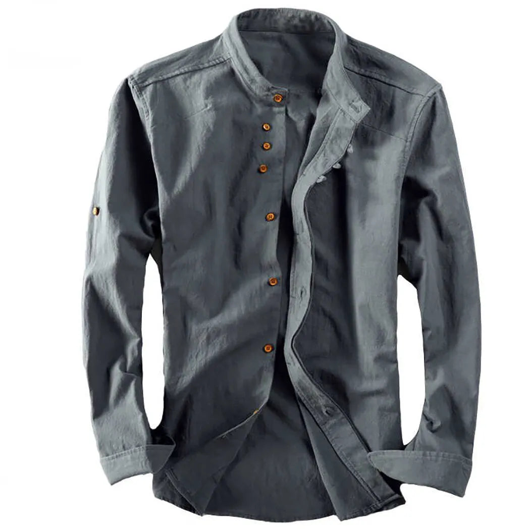 Mens Grandad Slim Fit Casual Shirts Mandarin Smart Shirt Long Sleeve Top RH07