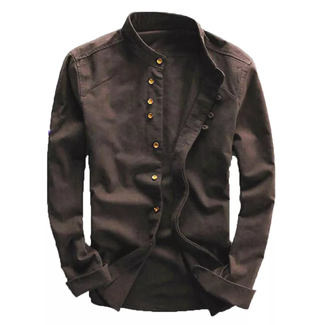 Mens Grandad Slim Fit Casual Shirts Mandarin Smart Shirt Long Sleeve Top RH07