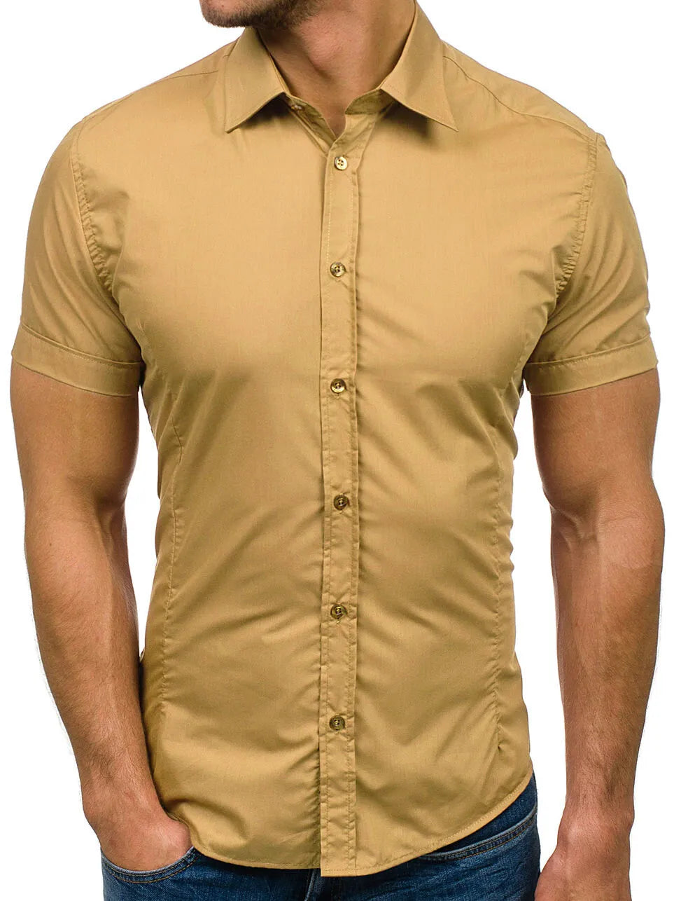 Mens Short Sleeve Shirts Casual Formal Slim Fit Shirt Top PS 05