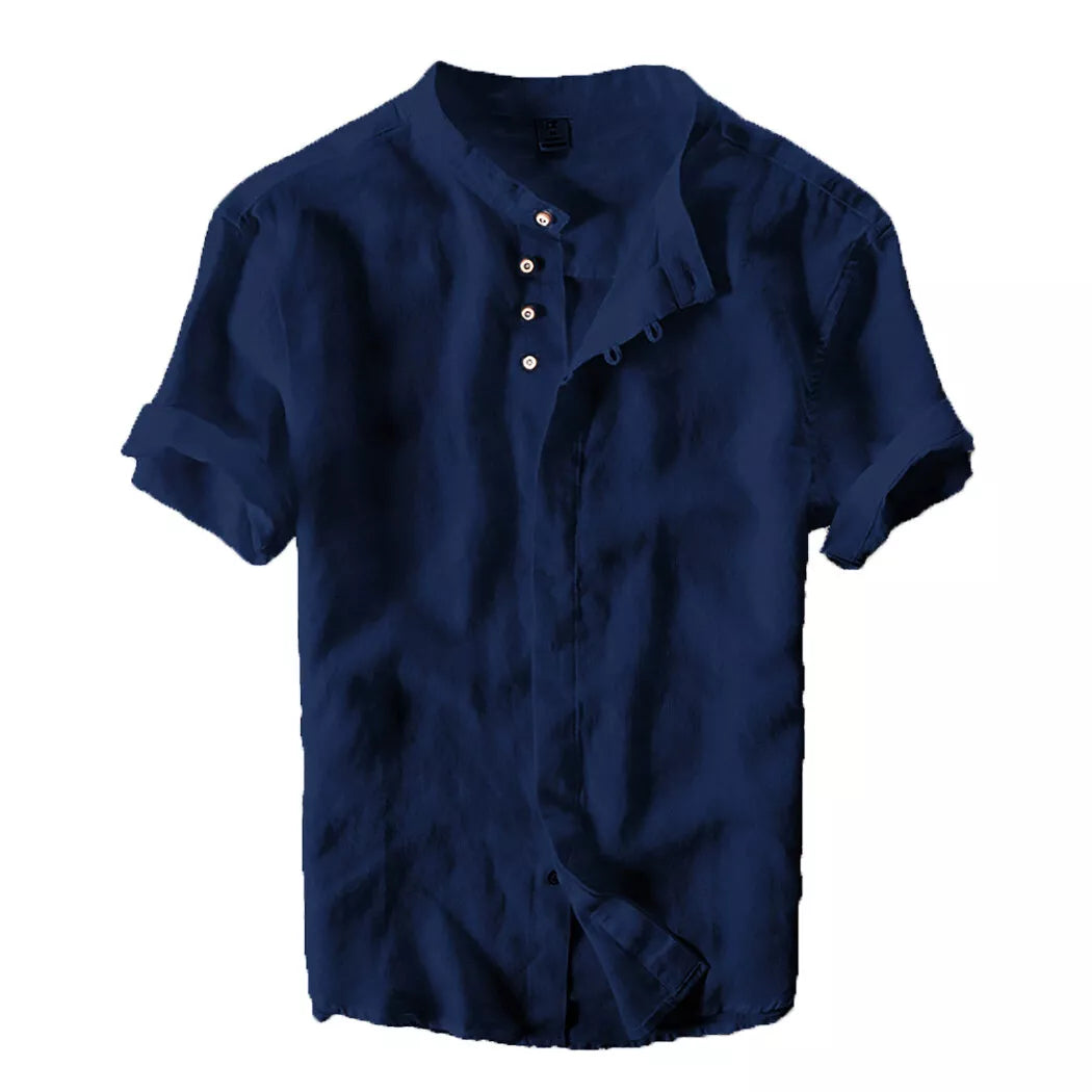 Mens Grandad Casual Shirts Mandarin Smart Shirt Short Sleeve Summer Top RH05