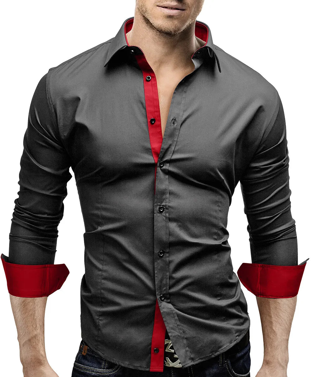 New Mens Casual Formal Shirts Slim Fit Shirt Top Long Sleeve PS 08