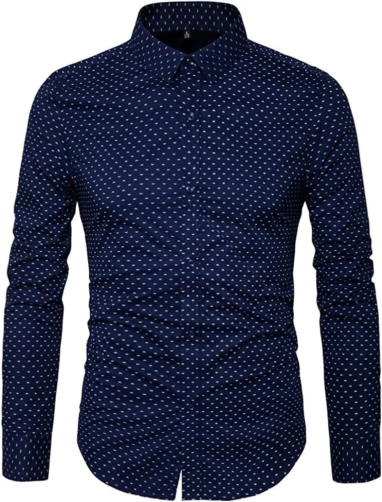 Mens Casual Shirts Smart Printed Polka Shirt Long Sleeve Fashion Top RH14