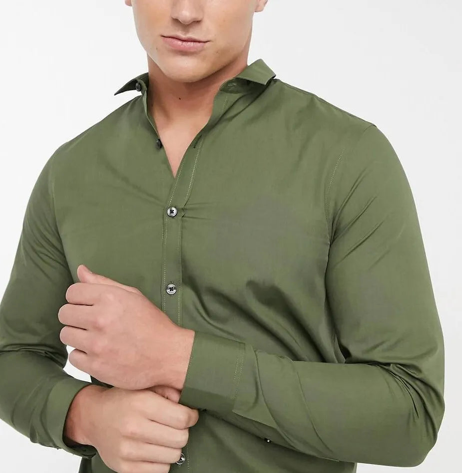 Men's Shirt Modern Slim Fit Shirts Long Sleeve Casual Formal RH13