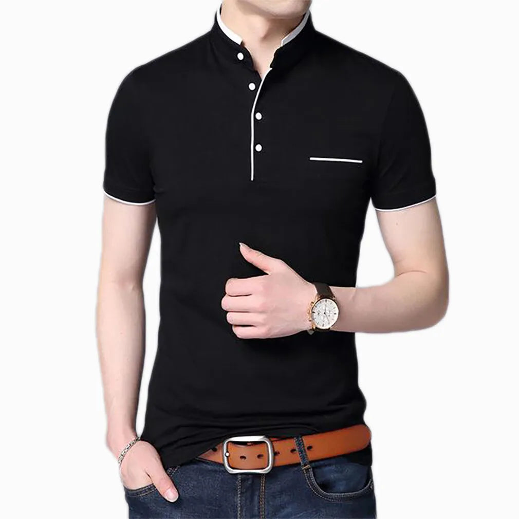 Men's Grandad Shirts Polo Shirt Short Sleeve Mandarin Collar Slim Fit Pique PL08