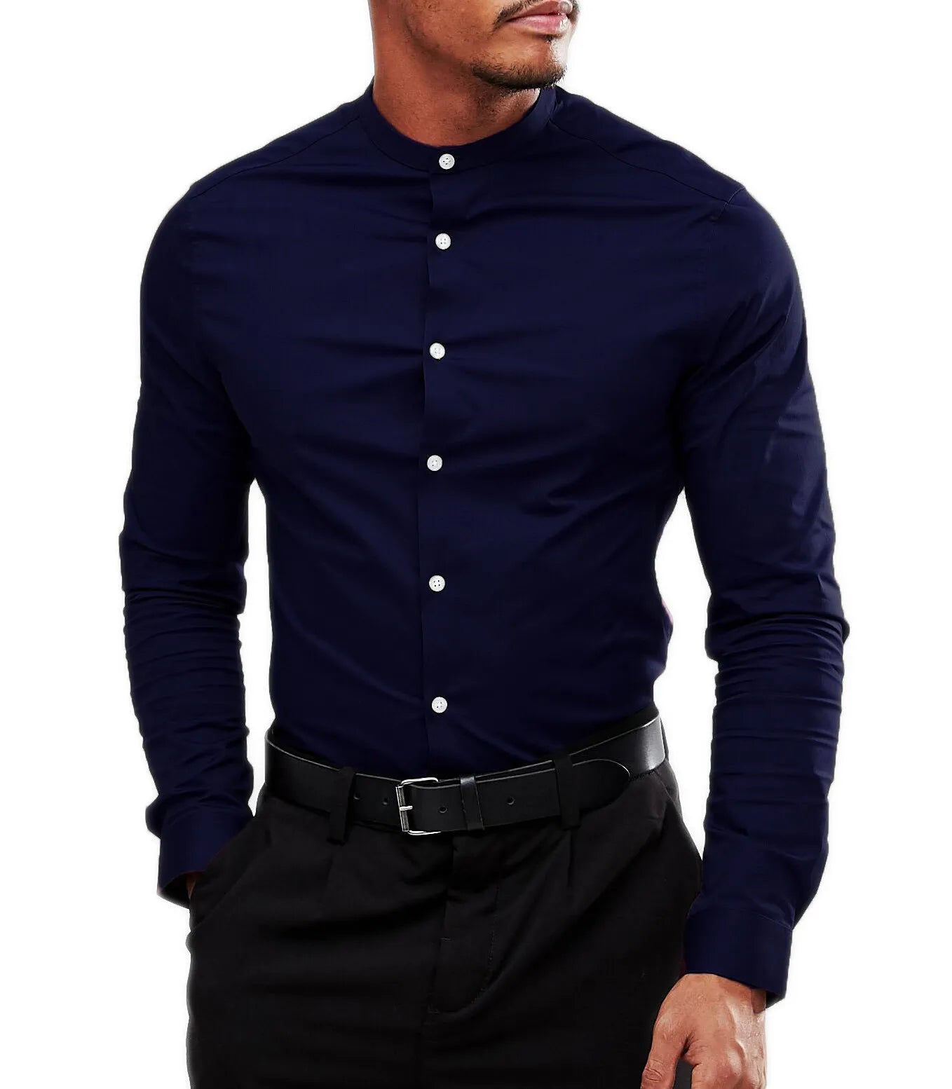 Men's Grandad Long Sleeve Shirts Smart Casual Slim Fit Shirt Mandarin PS 30