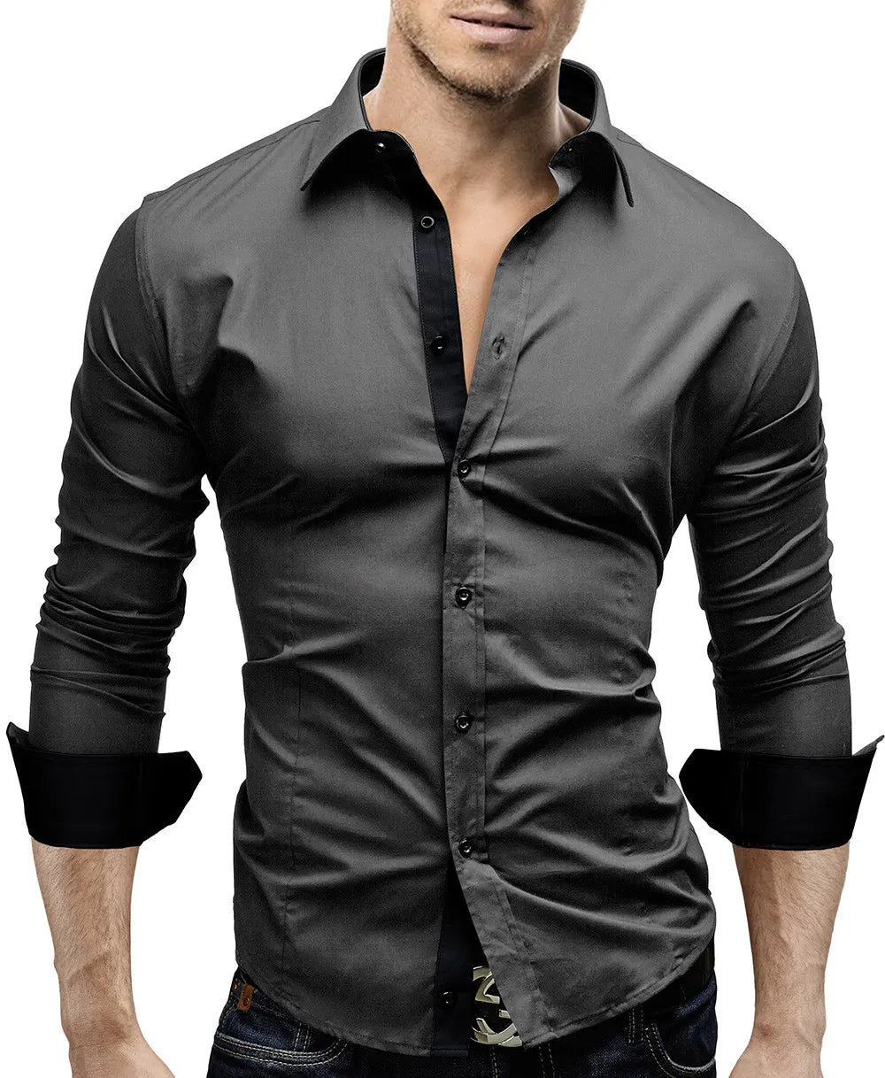 New Mens Casual Formal Shirts Slim Fit Shirt Top Long Sleeve PS 08