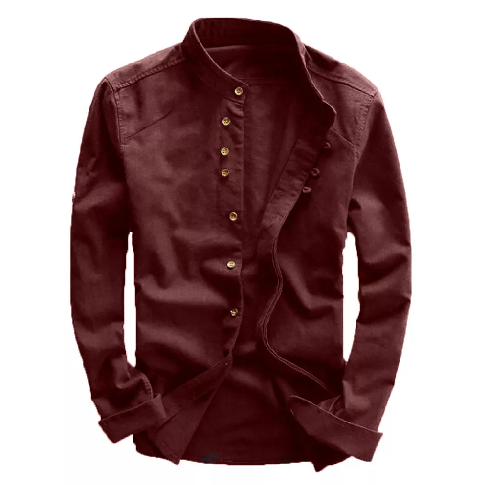 Mens Grandad Slim Fit Casual Shirts Mandarin Smart Shirt Long Sleeve Top RH07