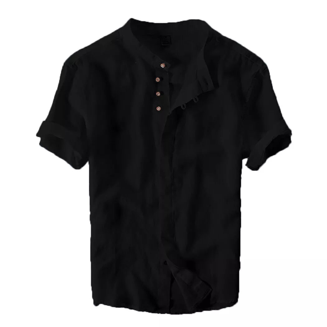 Mens Grandad Casual Shirts Mandarin Smart Shirt Short Sleeve Summer Top RH05