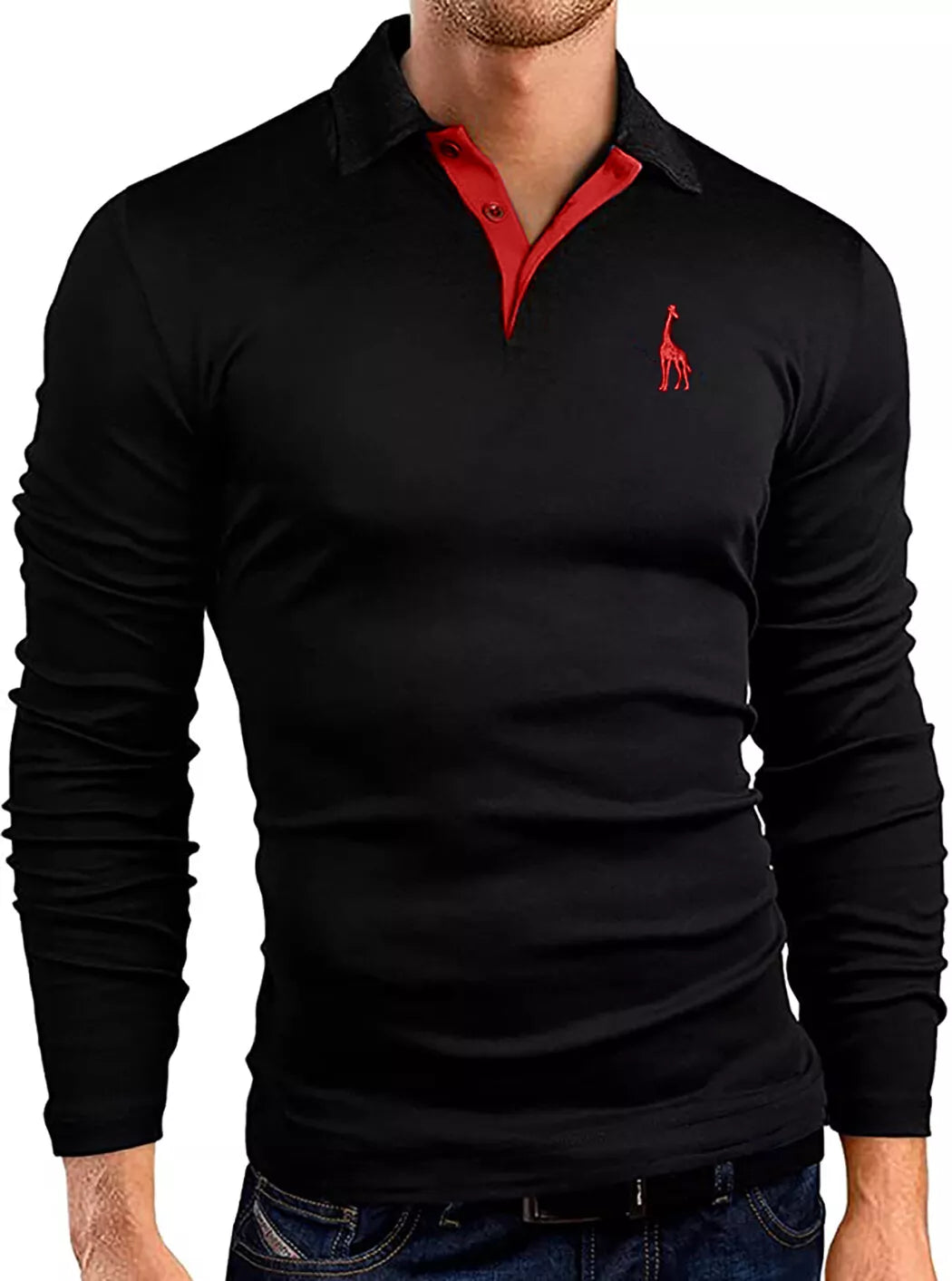 Mens Polo Shirt Stretchable Slim Fit Top Long Sleeve Contrast Colours PL17