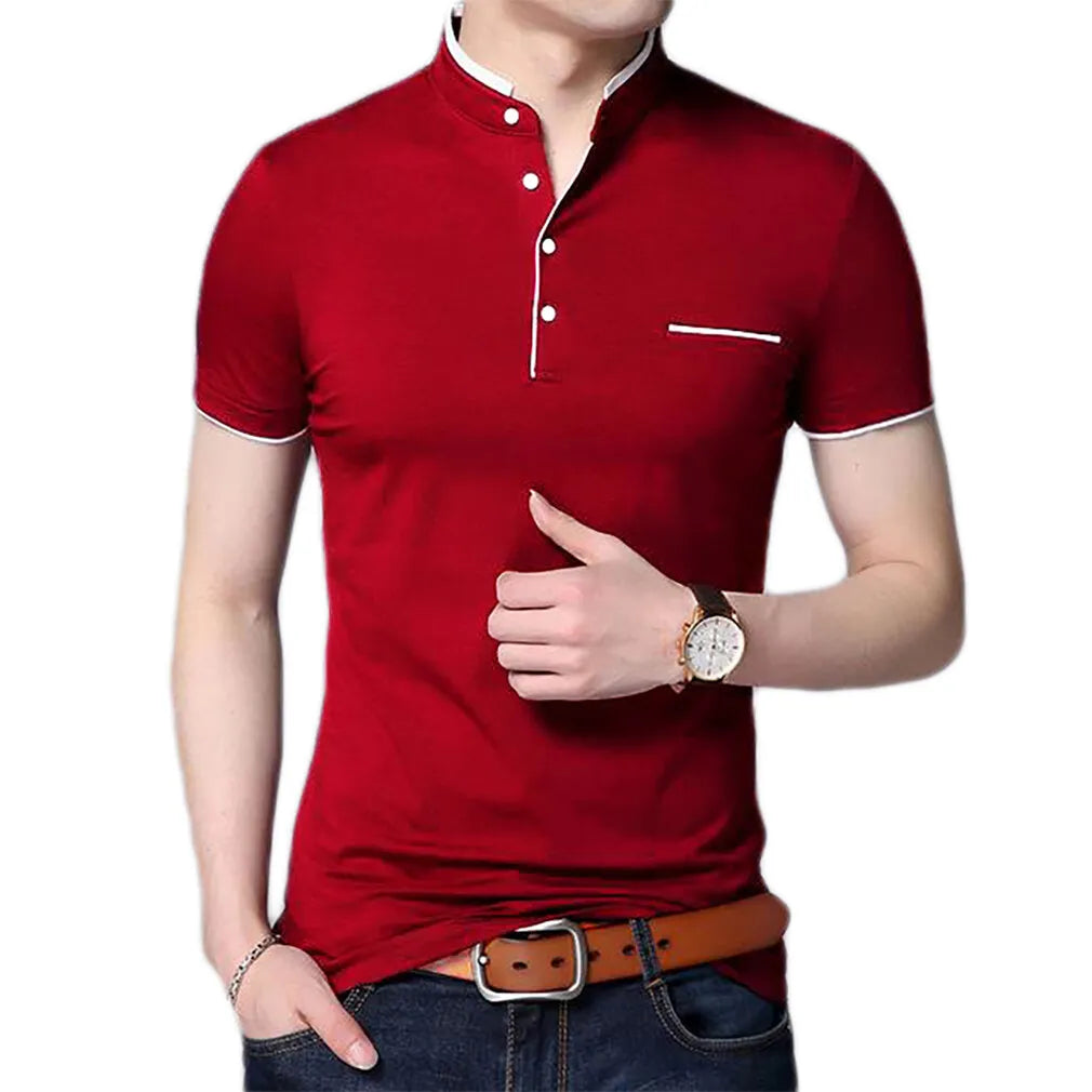 Men's Grandad Shirts Polo Shirt Short Sleeve Mandarin Collar Slim Fit Pique PL08