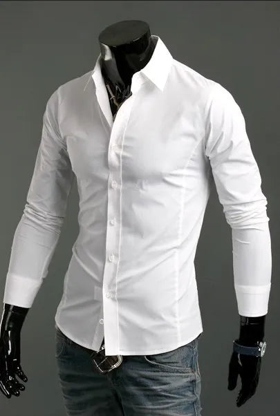 Men's Shirts Casual Slim Fit Smart Business Shirt Long Sleeve for Men Adult PS 1
