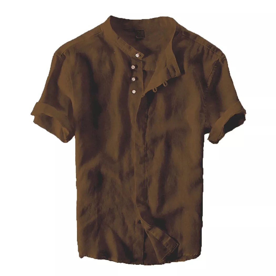 Mens Grandad Casual Shirts Mandarin Smart Shirt Short Sleeve Summer Top RH05