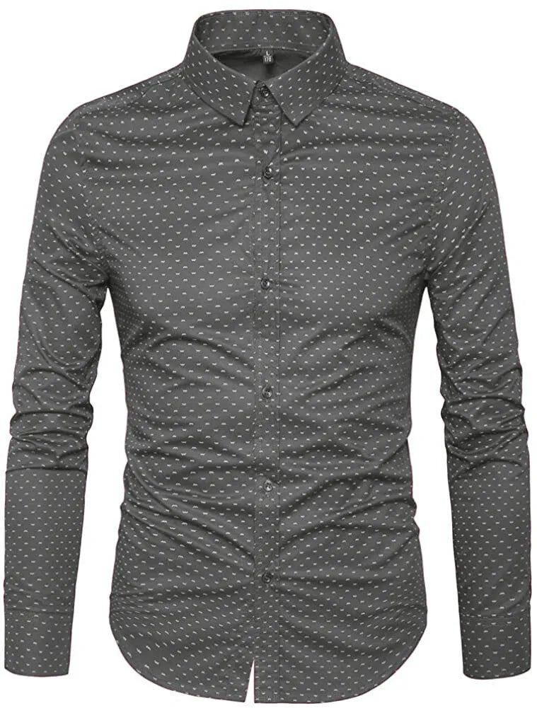 Mens Casual Shirts Smart Printed Polka Shirt Long Sleeve Fashion Top RH14