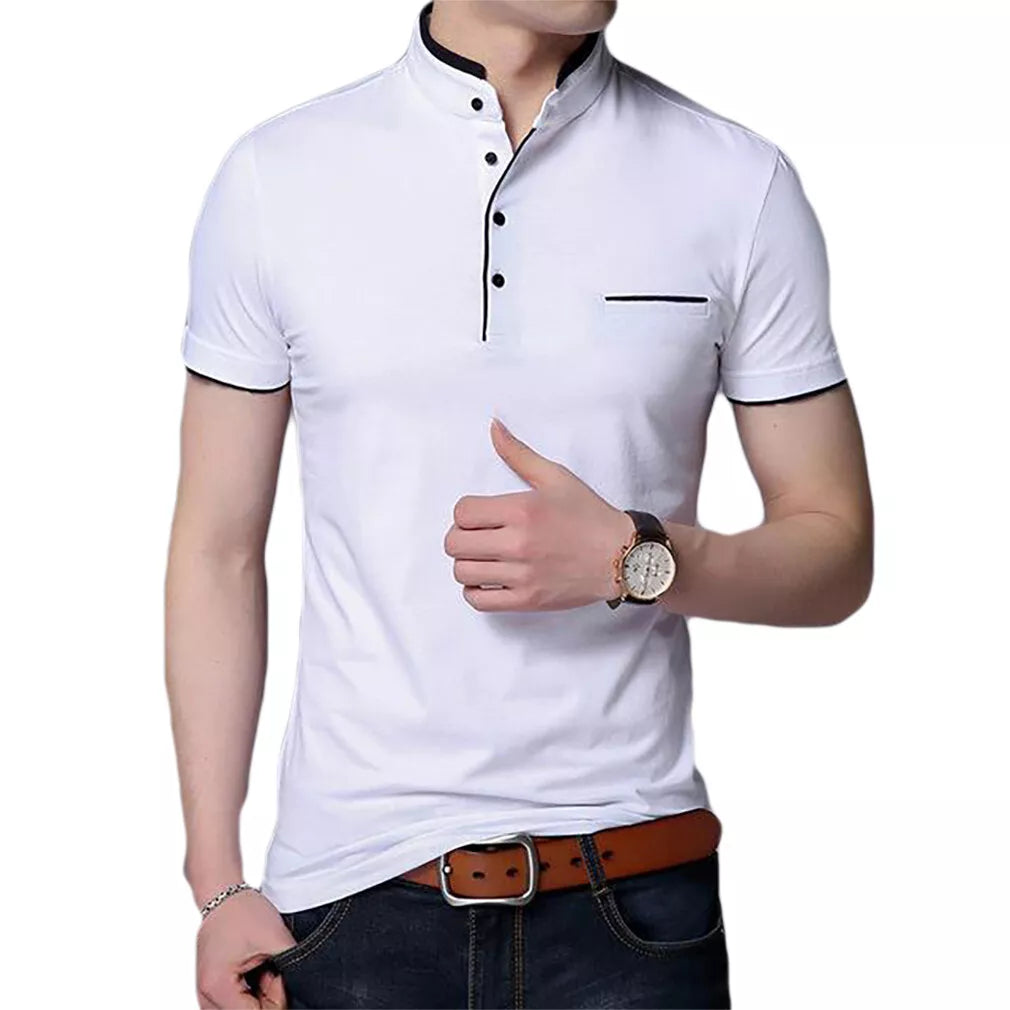 Men's Grandad Shirts Polo Shirt Short Sleeve Mandarin Collar Slim Fit Pique PL08