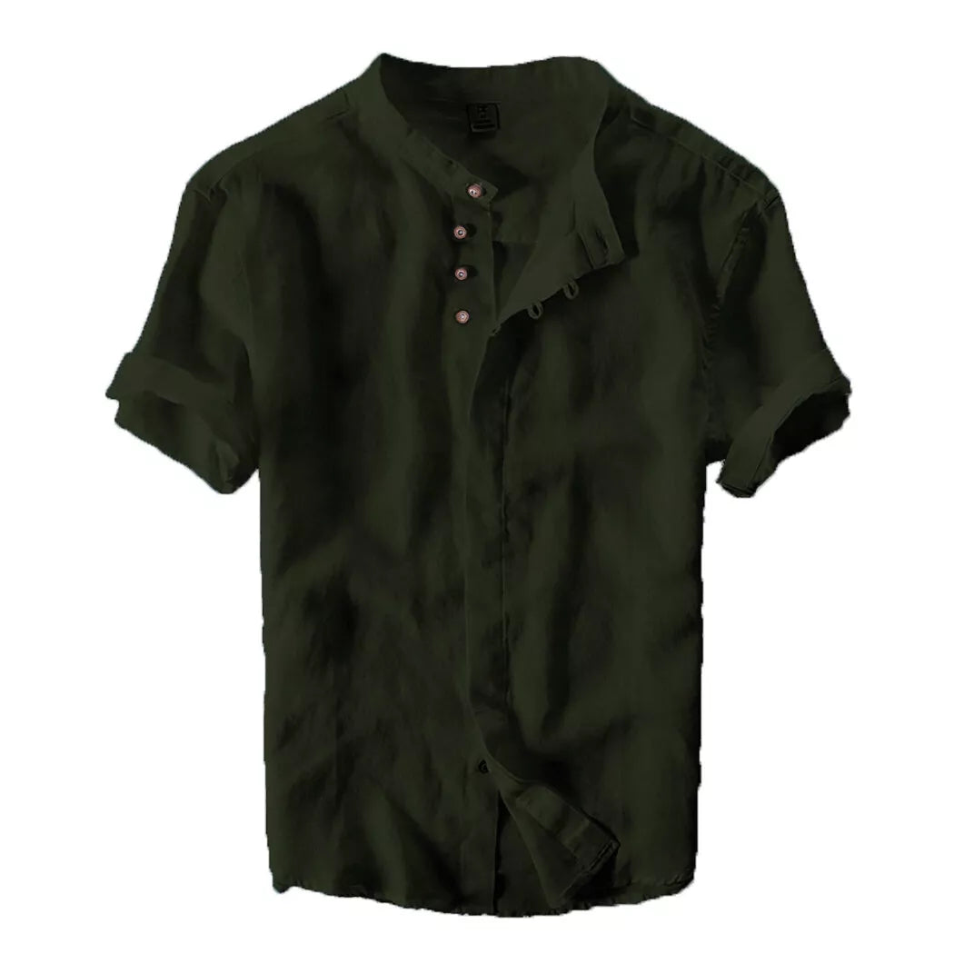 Mens Grandad Casual Shirts Mandarin Smart Shirt Short Sleeve Summer Top RH05