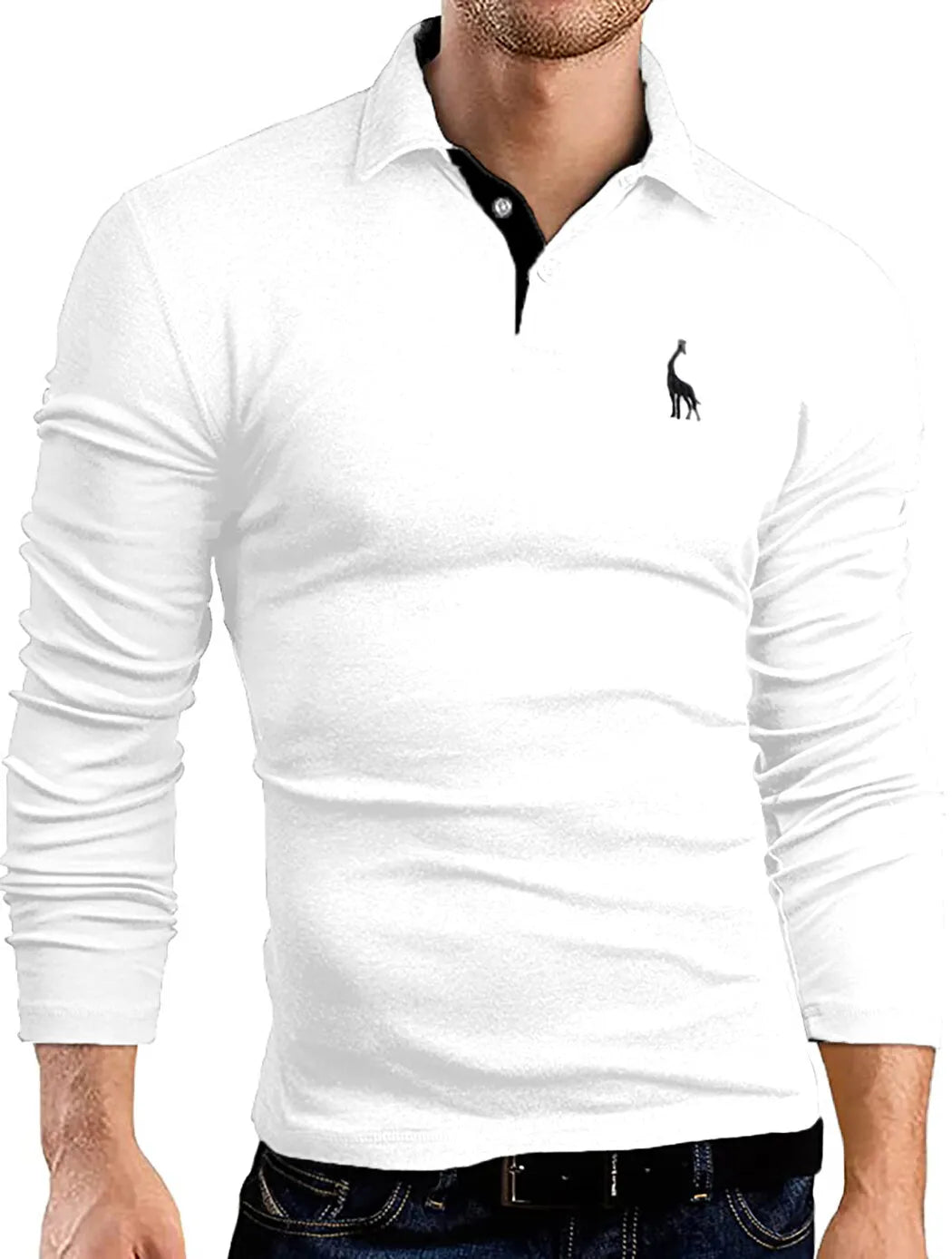 Mens Polo Shirt Stretchable Slim Fit Top Long Sleeve Contrast Colours PL17