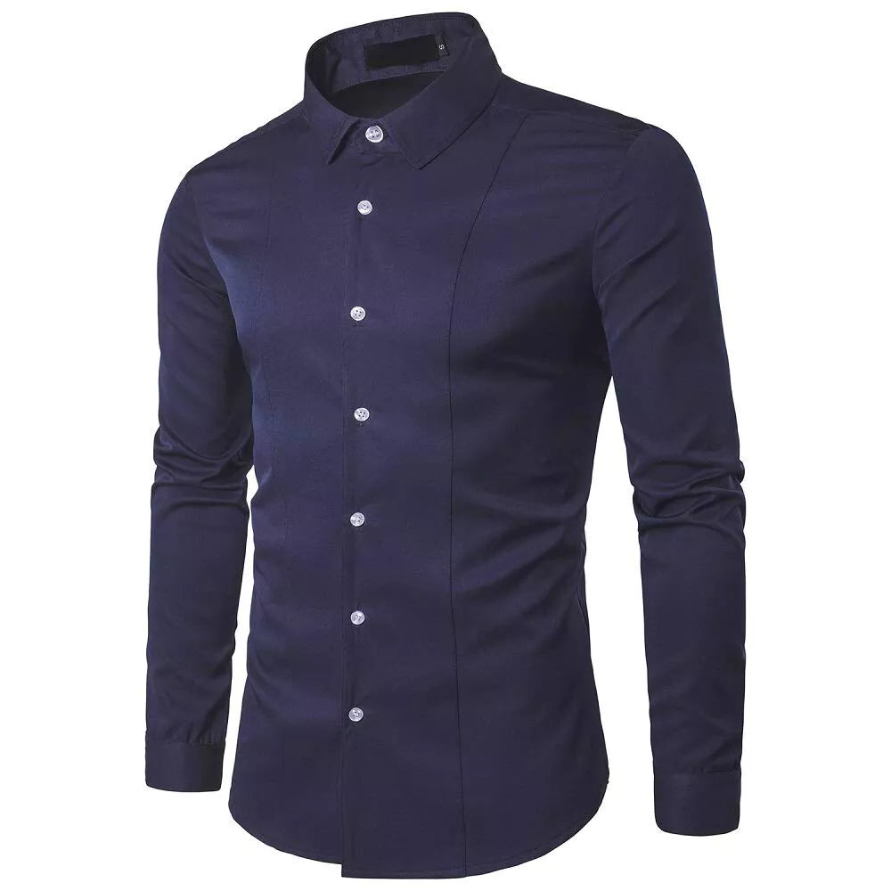 Mens Casual Formal Shirts Slim Fit Shirt Top Long Sleeve PS 29