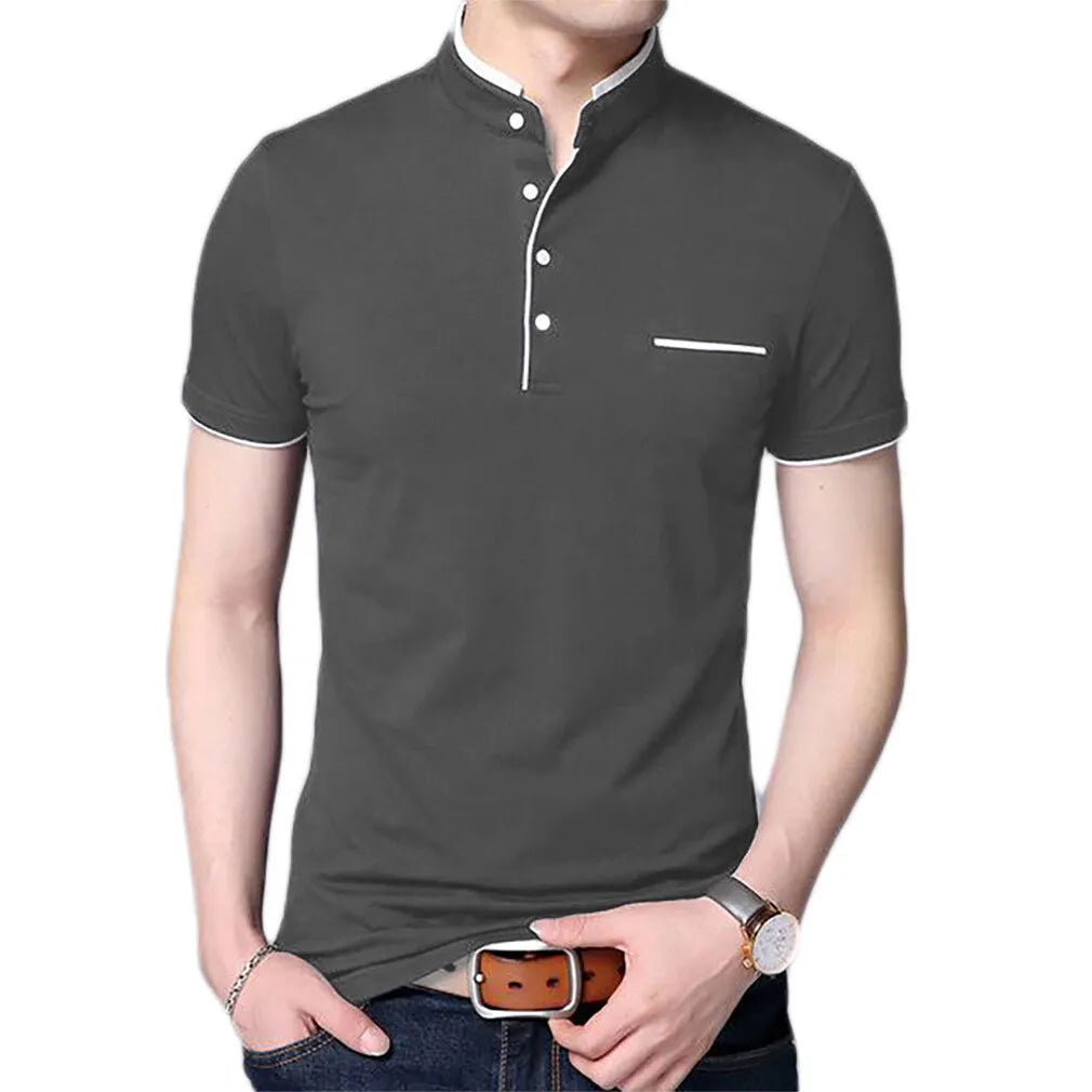 Men's Grandad Shirts Polo Shirt Short Sleeve Mandarin Collar Slim Fit Pique PL08