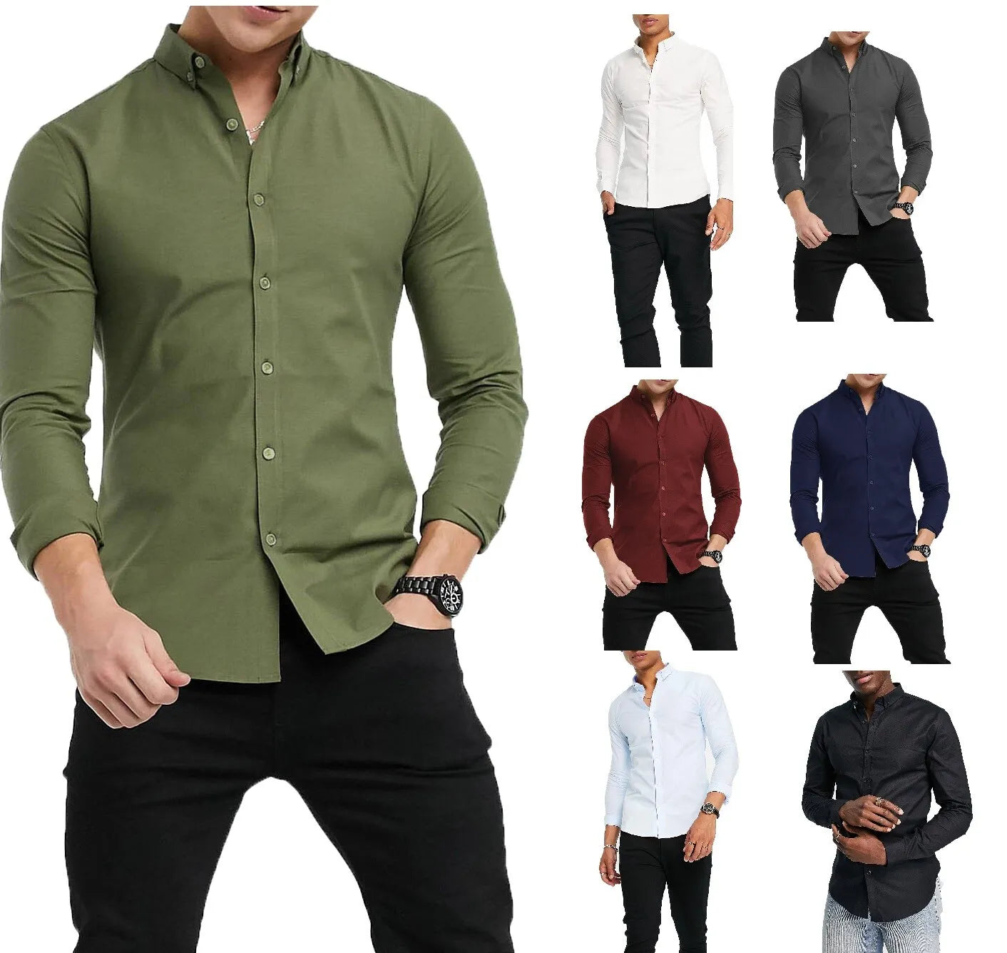 Mens Button Down Modern Slim Fit Shirts Long Sleeve Casual Formal Shirt RH12
