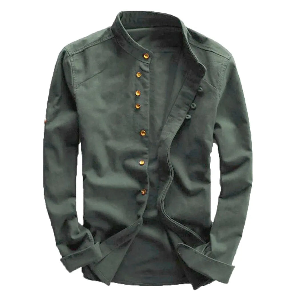 Mens Grandad Slim Fit Casual Shirts Mandarin Smart Shirt Long Sleeve Top RH07