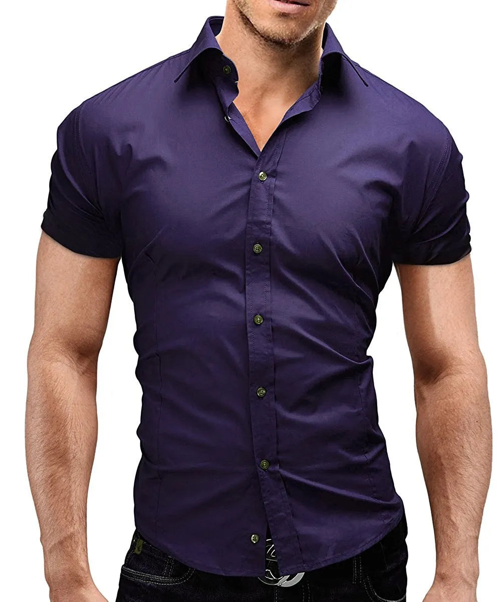 Mens Short Sleeve Shirts Casual Formal Slim Fit Shirt Top PS 05