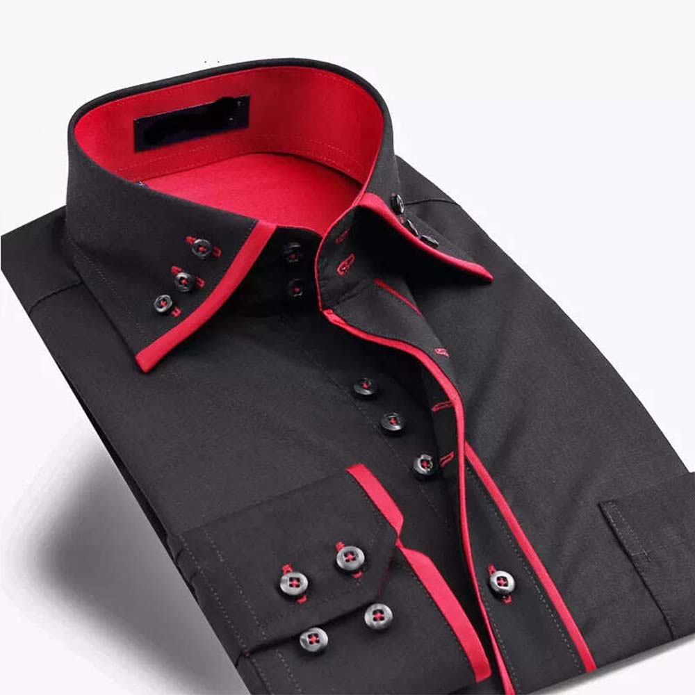 Mens Casual Double Collar Slim Fit Formal Shirt Italian Design Long Sleeve DC07