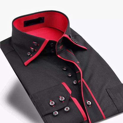 Mens Casual Double Collar Slim Fit Formal Shirt Italian Design Long Sleeve DC07