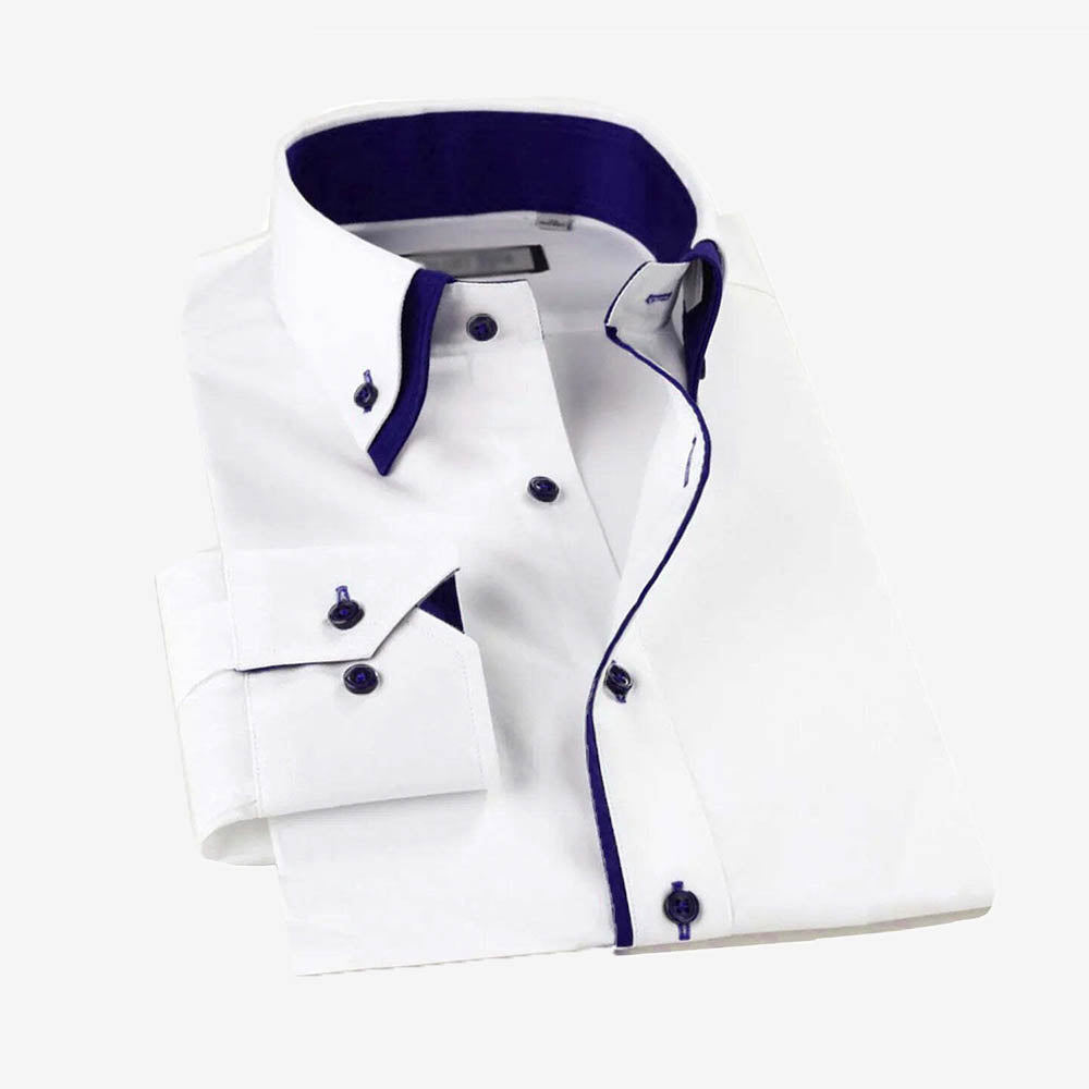 Mens Casual Double Collar Slim Fit Formal Shirt Italian Design Long Sleeve DC01