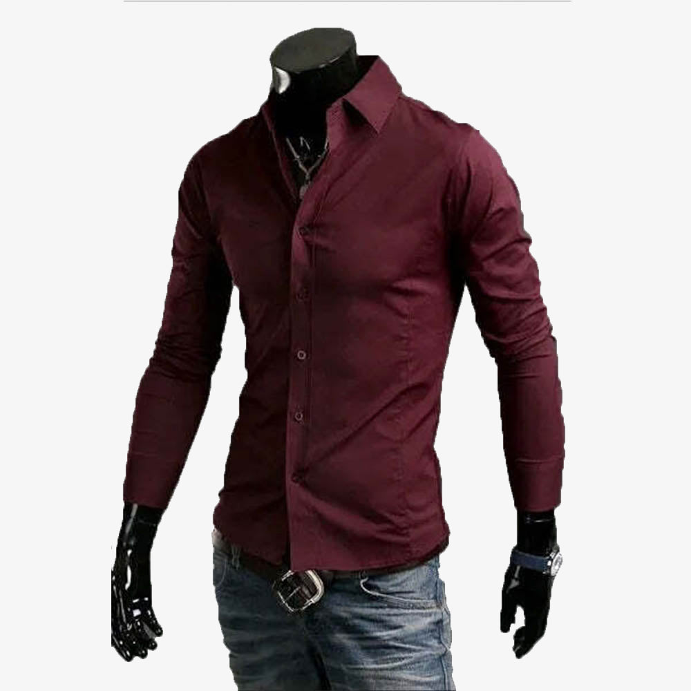 Men's Shirts Casual Slim Fit Smart Business Shirt Long Sleeve for Men Adult PS 1