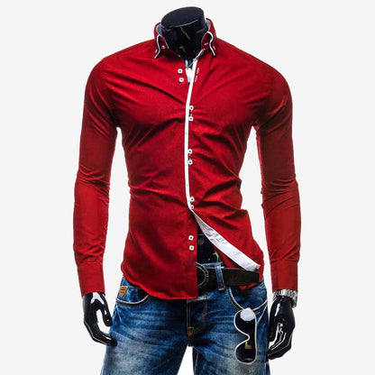 Stylish Mens Slim Fit Casual Double Collar Shirt Long Sleeve DC12