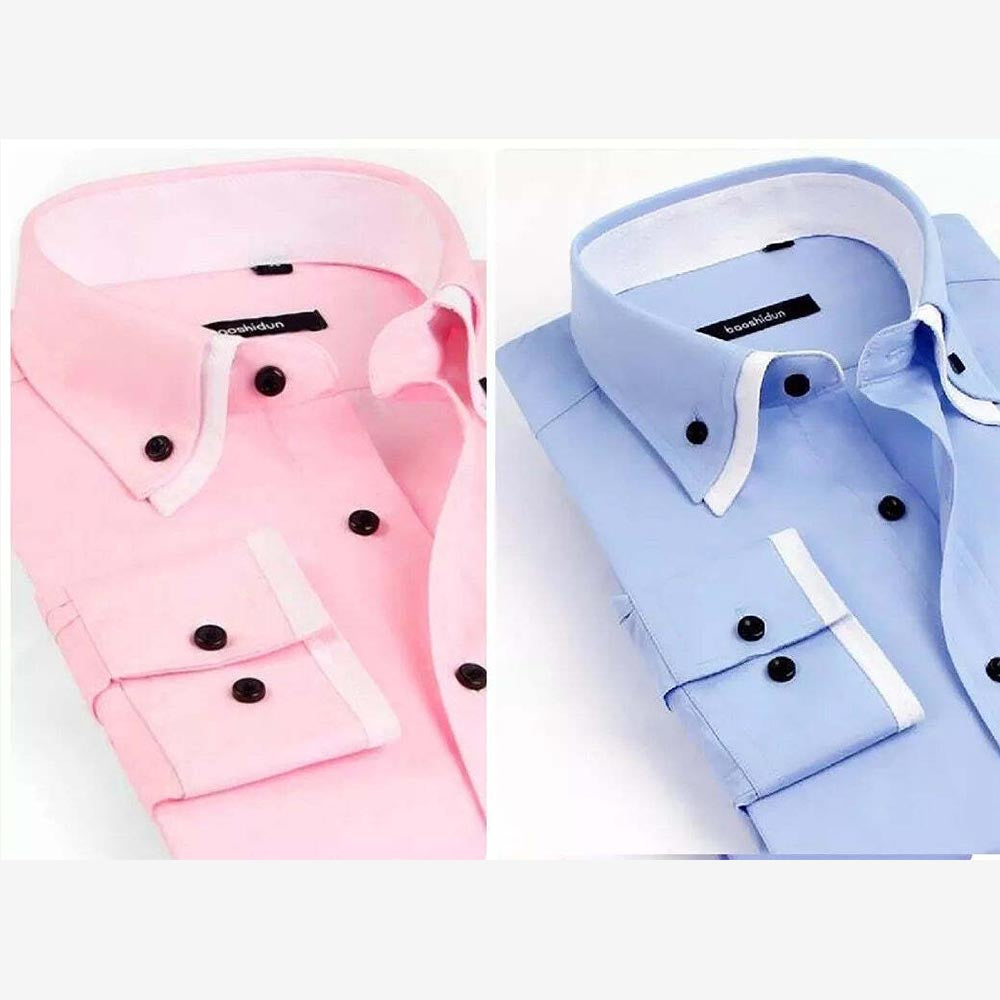 New Mens Casual Slim Fit Shirt Double Collar Long Sleeve Formal Shirts DC05