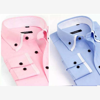 New Mens Casual Slim Fit Shirt Double Collar Long Sleeve Formal Shirts DC05
