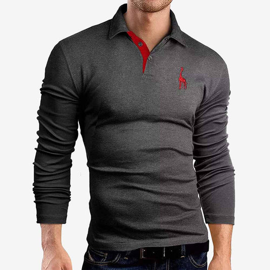 Mens Polo Shirt Stretchable Slim Fit Top Long Sleeve Contrast Colours PL17
