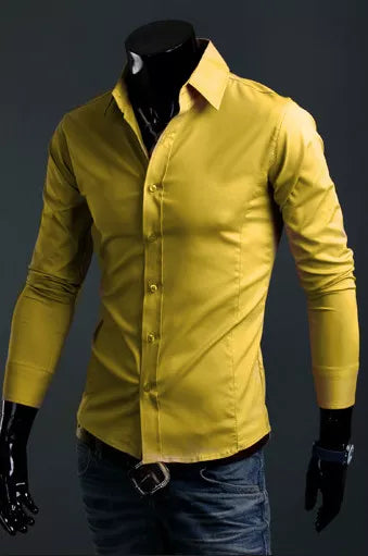 Men's Shirts Casual Slim Fit Smart Business Shirt Long Sleeve for Men Adult PS 1