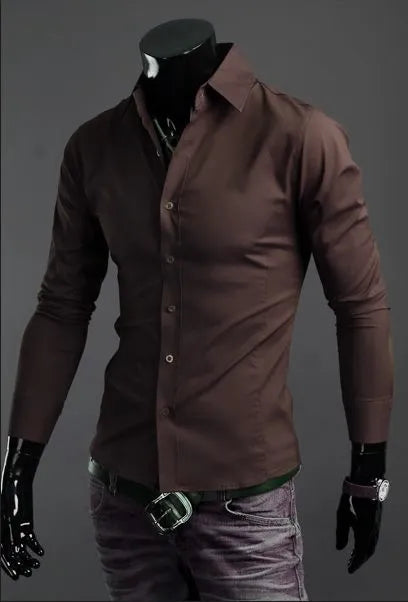 Men's Shirts Casual Slim Fit Smart Business Shirt Long Sleeve for Men Adult PS 1