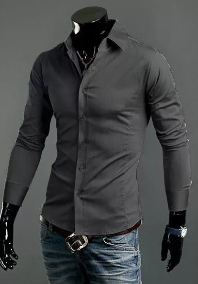 Men's Shirts Casual Slim Fit Smart Business Shirt Long Sleeve for Men Adult PS 1