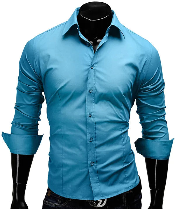 Men's Shirts Casual Slim Fit Smart Business Shirt Long Sleeve for Men Adult PS 1