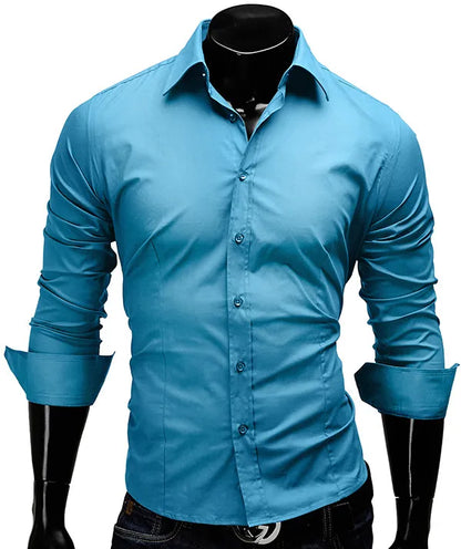 Men's Shirts Casual Slim Fit Smart Business Shirt Long Sleeve for Men Adult PS 1