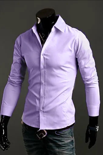 Men's Shirts Casual Slim Fit Smart Business Shirt Long Sleeve for Men Adult PS 1