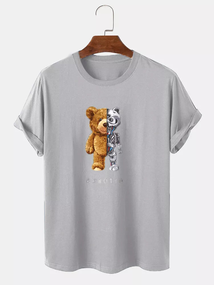 Mens Teddy Bear Shirt T-shirt Top Short Sleeve Crew Neck TS04