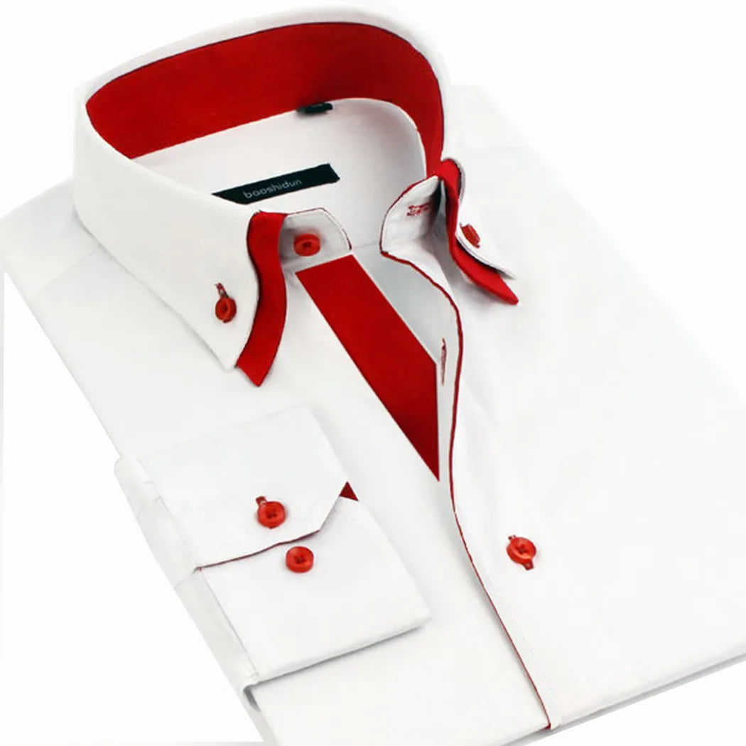 Mens Casual Double Collar Slim Fit Formal Shirt Italian Design Long Sleeve DC01