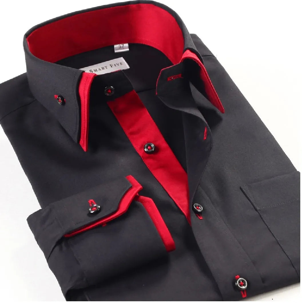 Mens Casual Double Collar Slim Fit Formal Shirt Italian Design Long Sleeve DC07