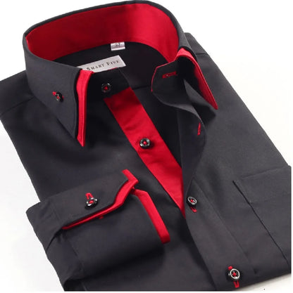 Mens Casual Double Collar Slim Fit Formal Shirt Italian Design Long Sleeve DC07