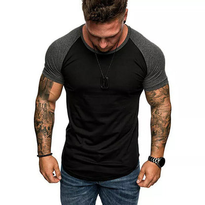 Mens Raglan Shirt T Shirt Top Short Sleeve Crew Neck Contrast Colours TS03